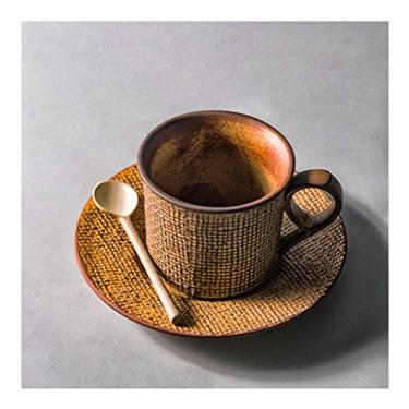 Imagem de GRFIT Caneca Pequena Requintada Espresso Latte Xícara de Café Artesanal Cerâmica Chávena de Chá e Pires Nova Xícara de Café 250ml Conjunto de Chá da Tarde Caneca de Café (Cor: Branco, Tamanho: Com