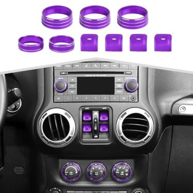 Imagem de Amayum 9 peças de console central AC botão interruptor de controle de janela painel adequado para Jeep Wrangler JK JKU 2012-2018 kit de anel de botão de volume de rádio, roxo