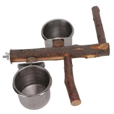 Imagem de Cryfokt Conjunto de Alimentador de Gaiola de Pássaros, Tigela de Aço Inoxidável Removível, Suporte de Alimentação, Tigela, Evita Poleiros de Madeira para Papagaios (P 100x40x0,3cm / 39,4x15,7x0,1