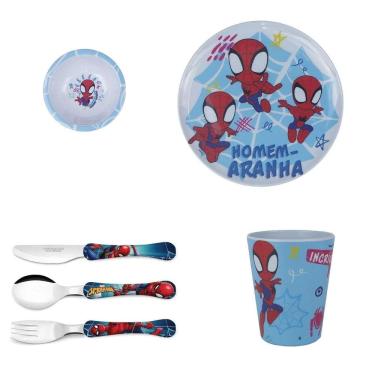 Imagem de Homem Aranha Prato Raso, Bowl Ou Vasilha E Talheres E Copo