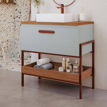 Imagem de Armário de Banheiro Portinari 80cm 1 Porta 100% Mdf Pistache/Freijó - Mgm Móveis