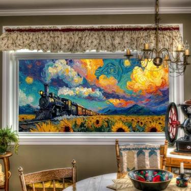 Imagem de HOMETITUTE Película de janela de trem pôr do sol campo de girassol capa de vidro cênico adesivo decorativo removível parede porta divisória decalque para sala de estar quarto escritório loja decoração