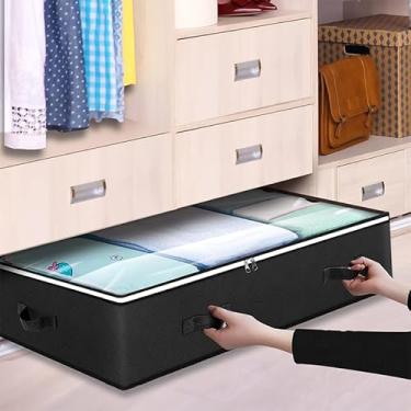 Imagem de Organizador de armazenamento sob a cama de 90 L, bolsas dobráveis com janela e alças transparentes, organizadores de armário e armazenamento para cobertor, roupas, edredom, sapatos, brinquedos, 99,8 x