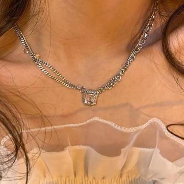 Imagem de Corrente de clavícula de camada dupla de cristal requintado de alta qualidade com diamante rosa