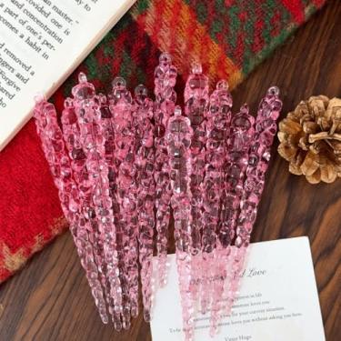 Imagem de 12 peças de flocos de neve de cristal transparente de Natal DIY decoração de árvore de Natal pingentes de coluna de cone de gelo transparente enfeite de coluna para pendurar festa em casa (rosa)