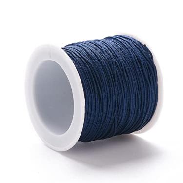 Imagem de 100 metros Cordão de nylon de 0,8 mm para nós chineses, cordão de macramê de rabo, fio de contas para fazer joias, pulseiras da amizade, suprimentos de artesanato DIY (azul escuro)