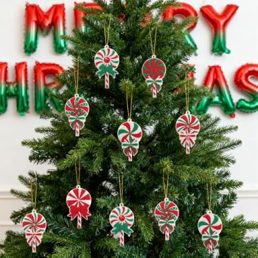 Imagem de 6 peças de enfeites de árvore de Natal, enfeites de doces, decorações de bengala de doces pendurados em vermelho e verde a granel, árvore de Natal, espiral, pirulito, decorações para festa de Natal