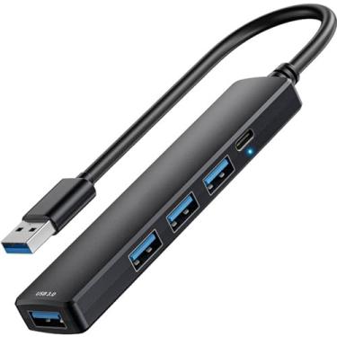 Imagem de Hub USB 3.0 alimentado por 5 portas, extensor USB com porta de alimentação/dados USB-C de 5 V, extensor para laptop, PC, PS4/5, Xbox, carro e mais