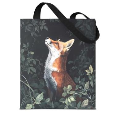 Imagem de Bolsa feminina com estampa de raposa estética com estampa botânica de raposa escura academia reutilizável para compras, trabalho, viagem, academia