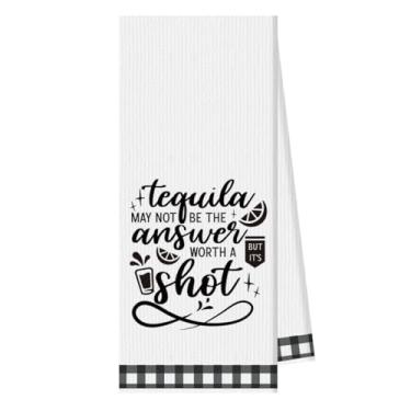 Imagem de Toalhas de cozinha - Tequila pode não ser a resposta, toalhas macias para bar de cozinha, panos de prato absorventes toalha de mão, presentes de inauguração de casa para mulheres, dona de casa, 37,5 x