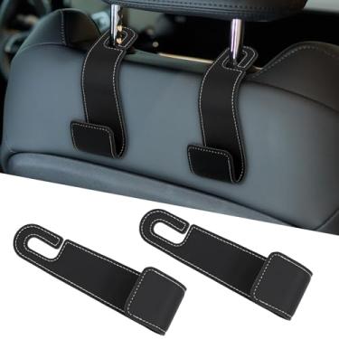 Imagem de Hovom 2 ganchos de encosto de cabeça para assento de carro, gancho de couro para carros, gancho de suporte para bolsa de compras, bolsa de mão, guarda-chuva, organizador de armazenamento de assento de