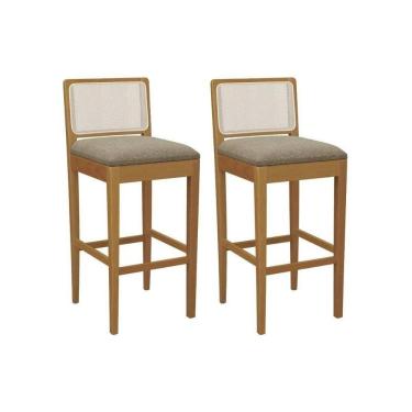 Imagem de Banqueta Sala De Jantar Sara 1bmm005ca Premium Madeira Maciça Kit 2 Un Carvalho-boucle Bege Fendi-tela Bege - Kappesberg