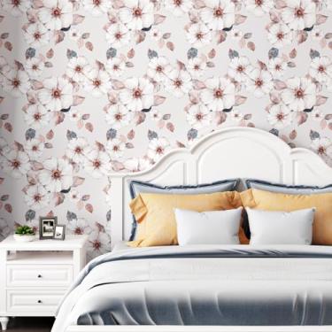 Imagem de Yullpaper Papel de parede floral removível de flores para locatários papel de parede adesivo amigável para sala de estar papel de parede floral vintage Boho papel de contato para prateleiras 43 cm ×