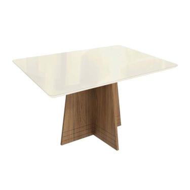 Imagem de Mesa Para Cozinha Lótus Com Tampo Madeirado Com Vidro 80x120cm Nogueira Off White Vidro Off White Kappesberg