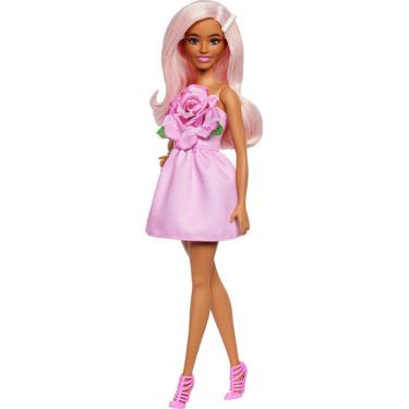 Imagem de Boneca fashion Barbie Fashionistas #238 com cabelo rosa pastel