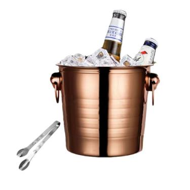 Imagem de Balde de gelo de aço inoxidável bicamada preservação do calor isolamento frio bonito KTV champanhe vinho tinto cerveja gelo bloco de gelo balde comercial (ouro rosa, G)