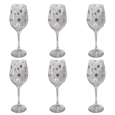 Imagem de Kit 6 Taças de Vidro Grande 490ml Vinho Água Olho Grego