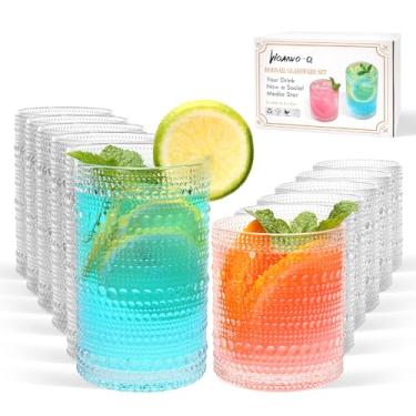 Imagem de Hobnail Conjunto de copos altos de 350 ml e copos de coquetel de 293 ml, copos de vidro em relevo transparente, copo de água de cozinha, conjunto de copos de bar para uísque, cerveja, coquetel, suco