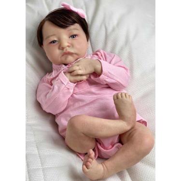 Imagem de Bebê Reborn Menina Molde Levi Acordada Corpo De Tecido Real 50cm de Al