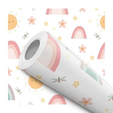Imagem de Papel De Parede Adesivo Arco Iris Sol Flor Quarto Infantil 2m - DELIQU