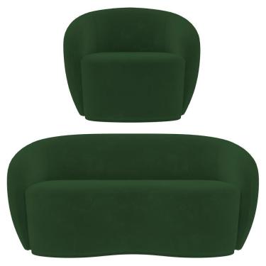 Imagem de Sofá 2 Lugares Living 160cm E 1 Poltrona Giratória Garbin Z08 Veludo Verde - Mpozenato