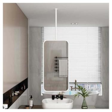 Imagem de Espelho de pendurar no teto, espelho de banheiro quadrado montado na parede, espelho de penteadeira suspenso, imagem de alta definição, para quartos de hotel, banheiros, salas de estar (branco, 40 x