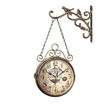 Imagem de Relógio retrô frente e verso, metal alimentado por bateria, estilo vintage, estação circular antiga, parede, 2 lados, relógio de parede para casa para uma vida eficiente