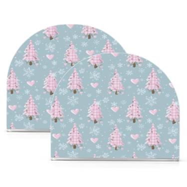 Imagem de ATTX Pacote com 2 porta-guardanapos de Natal acrílico com design de árvore de Natal rosa - organizador de mesa decorativo para cozinha, restaurante, decoração de férias de casa #969