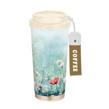 Imagem de Blueangle Caneca de café de viagem com isolamento térmico com pintura em aquarela Meadow - copo de aço inoxidável à prova de vazamento e derramamento para acampamento e ar livre, garrafa de água