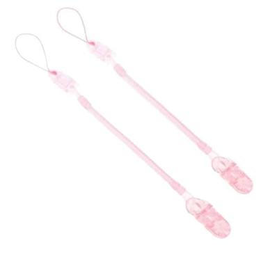 Imagem de Prendedor de Chupeta Universal para Bebê com Mola Extensível até 70cm, Fecho Removível, Evita Quedas e Perdas, Kit com 2 Unidades, Compatível com Chupetas MAM Avent Nuk (Rosa e Rosa)
