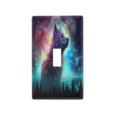Imagem de Blueangle Tampa de placa de parede para interruptor de luz - Aurora Boreal Wolf Light Switch Cover Decorativa Placa de Parede, Tamanho 1 - Gangue 4,53 x 2,76 polegadas (318)