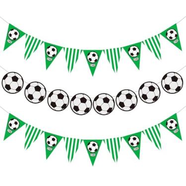 Imagem de 3 peças de bandeira de futebol, decorações de festa de futebol, guirlanda de bandeira de futebol para decoração de festa temática esportiva decoração de aniversário suprimentos