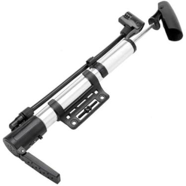 Imagem de Bomba de Ar Manual com Suporte, Alumínio e Plástico, 34cm, Multiuso, Bicos Intercambiáveis Fino e Grosso, para Pneus e Infláveis