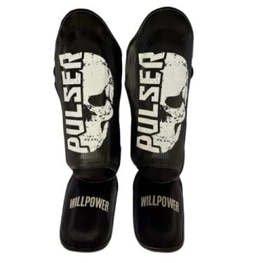 Imagem de Caneleira Protetor para Muay Thai Pulser/Thunder, PU Alta Resistência, 30mm (Preto Caveira, G)