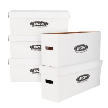 Imagem de BCW Caixa de armazenamento longa de quadrinhos – 5 unidades | Comporta quadrinhos de 250 a 300 anos atuais e prata | Resistente 90 kg para quadrinhos de papelão | Caixa de armazenamento empilhável de