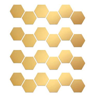 Imagem de 24 unidades de adesivos espelho hexagonal para parede removíveis acrílico decorativos DIY decorações casa quarto banheir