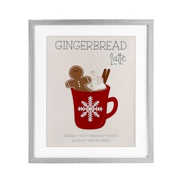 Imagem de Stupell Industries 'Gingerbread Latte Seasonal Drink', Impressão emoldurada sob vidro, cinza, 13 x 16