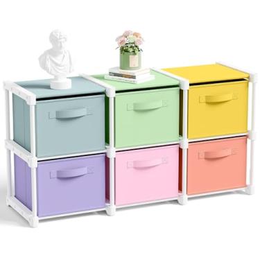 Imagem de Thyle Prateleira organizadora de cubo grande com 6 caixas de 35,5 cm gavetas dobráveis de armazenamento de cubo para roupas, brinquedos, estantes de presente de Natal para berçário (pastel, colorido)