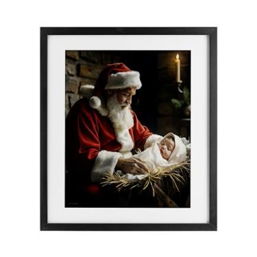 Imagem de Stupell Industries "Papai Noel e bebê Jesus", impressão emoldurada sob vidro, preto, 33 x 40 cm