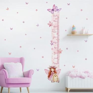 Imagem de Adesivo Régua de Parede Infantil Fada 04 Ruiva Medidor de Altura Borboletas Estrelas Quarto Lúdico