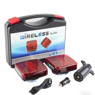 Imagem de Woodenkitor Luzes de reboque sem fio magnéticas – 3,5 m de longo alcance, 2 LEDs ultra-brilhantes, USB/isqueiro recarregável, luzes traseiras à prova d'água para trailers, tratores, barcos e