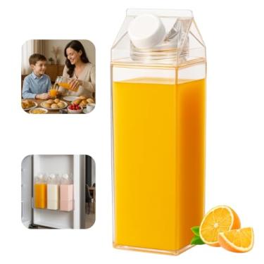 Imagem de Garrafa Formato Caixa de Leite Acrílico 1 Litro Transparente Água Chá Iogurte Suco de Laranja Geladeira Multiuso Anti Vazamento Decorativa Café da Manhã Estilo Tampa Rosca (Cristalino)