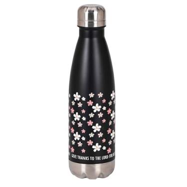 Imagem de Dicksons Garrafa de água esportiva de viagem cristã inspiradora, bebida quente ou gelada, aço inoxidável de 500 ml com tampa rosqueada floral, dê graças