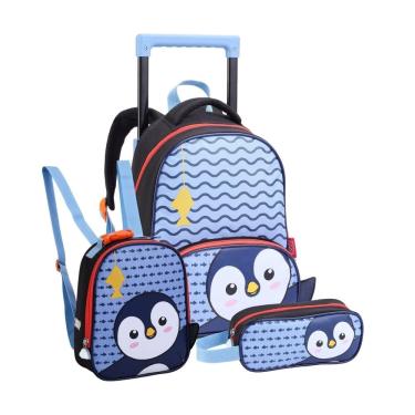 Imagem de Mochila De Rodinhas Lancheira Térmica Estojo Simples Pinguim