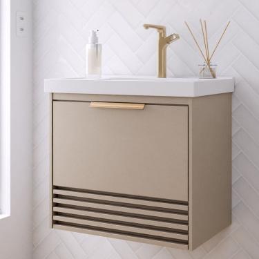 Imagem de Gabinete para Banheiro 60cm com 1 Porta 1 Gaveta e Cuba de Embutir Paraty Cappuccino