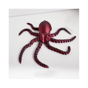 Imagem de Estatueta colecionável de polvo vermelho escuro impresso em 3D para decoração executiva de escritório doméstico