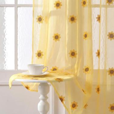 Imagem de Tegeme 2 painéis de cortinas transparentes de girassol amarelo 213 cm de comprimento, bordadas, cortinas decorativas coquettish transparentes, semi janela, decoração para casa, festa, escritório