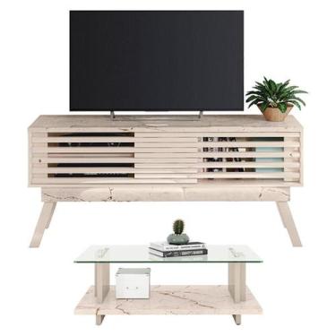 Imagem de Rack Bancada com Mesa de Centro Frizz 1.5 Calacata Off White  Madetec