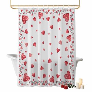 Imagem de Vandarllin Cortina de chuveiro de dia dos namorados conjunto de cortinas de chuveiro coração vermelho amor com ganchos, cortinas de banheiro de tecido rosa branco romântico decoração de dia dos