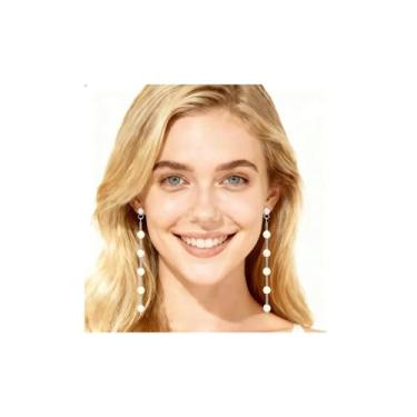 Imagem de Brincos de pérola para mulheres, brincos longos de prata delicados, brincos pendentes de ouro para casamento nupcial, acessórios de formatura de pérola branca como presente de aniversário, Natal